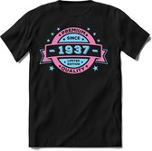 1937 Premium Quality | Feest Kado T-Shirt Heren - Dames | Licht Roze - Licht Blauw | Perfect Verjaardag Cadeau Shirt | Grappige Spreuken - Zinnen - Teksten | Maat L