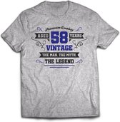 58 Jaar Legend - Feest kado T-Shirt Heren / Dames - Antraciet Grijs / Donker Blauw - Perfect Verjaardag Cadeau Shirt - grappige Spreuken, Zinnen en Teksten. Maat 3XL