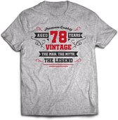 78 Jaar Legend - Feest kado T-Shirt Heren / Dames - Antraciet Grijs / Rood - Perfect Verjaardag Cadeau Shirt - grappige Spreuken, Zinnen en Teksten. Maat XXL