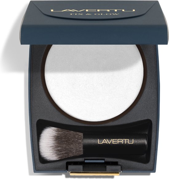 LAVERTU Fix & Glow - Egaliseert en matteert de huid - Gebakken luchtige poeder - Ultra zachte finish - Universele kleur - Zuinig in gebruik - Bloemige geur - Inclusief kwastje en spiegel