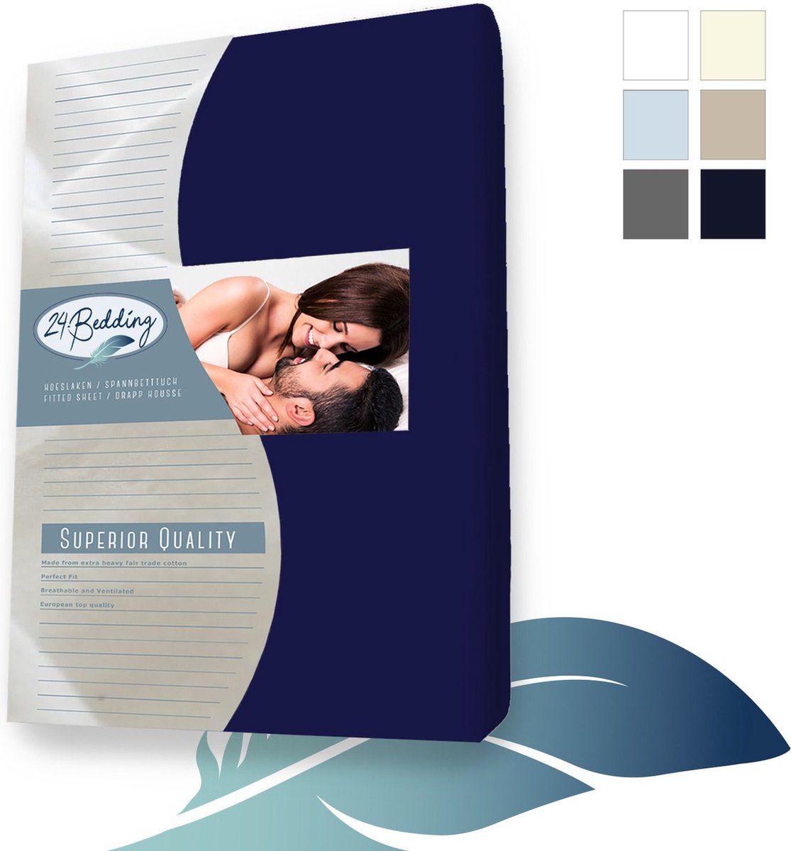 24-Bedding Duopak 2 stuks !! - Hoeslaken - Dubbel Jersey - 100% katoen - 90x210 cm - 30 cm - Marine - Extra dikke kwaliteit 200 gr/m2 Blauw