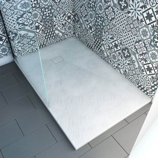 Receveur de douche Aurlane en matériaux composites SMC - Finition ardoise blanc mat - 90x140 cm - Rock 2 White