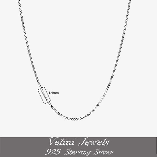Velini jewels-1.4 MM Cubaanse halsketting-925 Zilver Ketting-50+5cm met anker slot