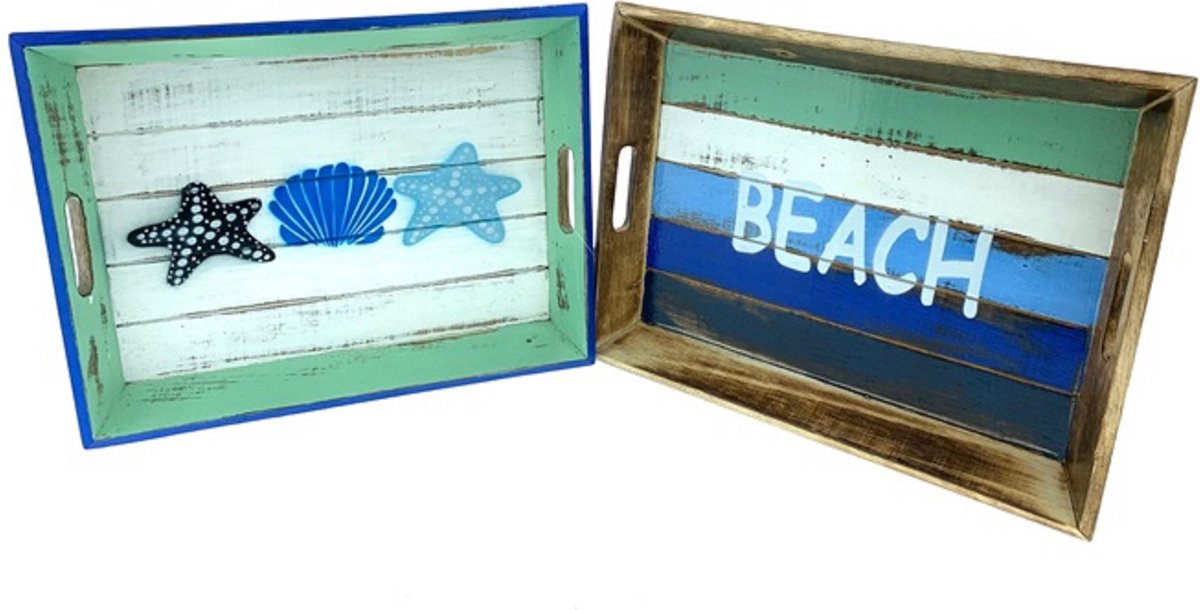 Dienblad Beach en zeester blauw/wit