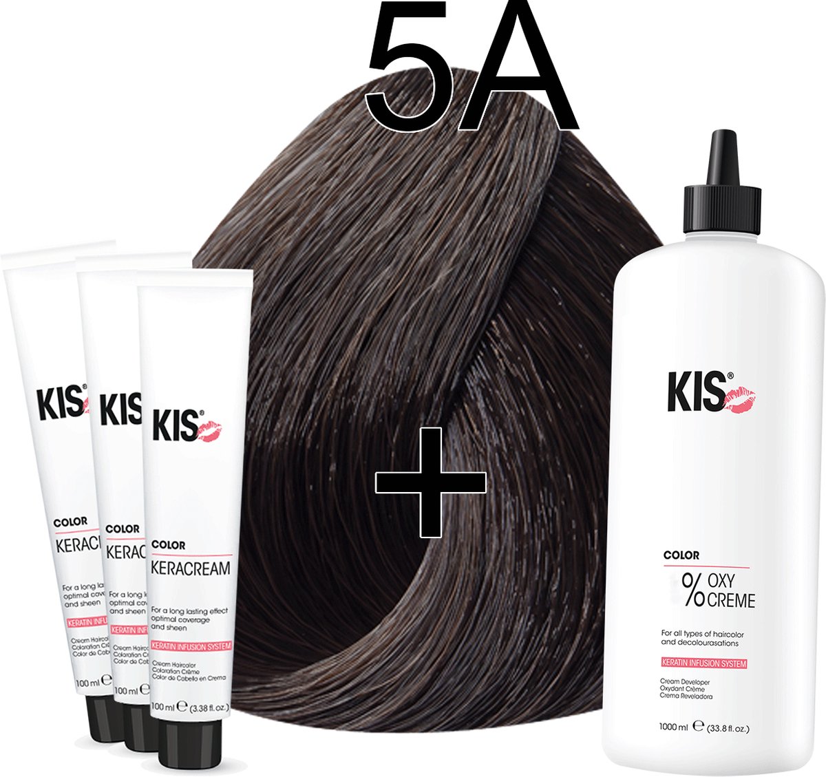 Haarverf set LARGE - 5A Licht asbruin | KIS - (3 x haarverf & 1L watersofperoxide)