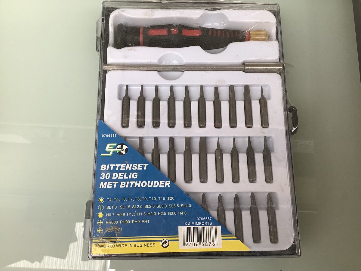 Wvsa schroeven draaier bitten set . 30 dlg. Met houder in cassette. Torx. Kruis. Sleuf. Imbus. Inbus. Ho.7