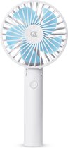 FlinQ Draagbare Ventilator - Handventilator - Tafelventilator - Statiefventilator - Oplaadbaar - Vijf windsnelheden - Wit/Blauw