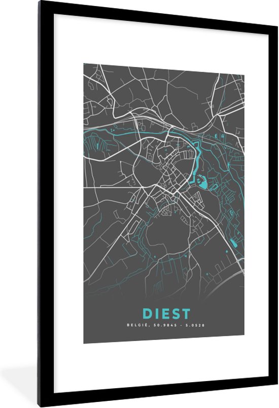 Fotolijst incl Poster België Diest Stadskaart Kaart Blauw Plattegrond bol com