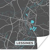 Poster Stadskaart – Grijs - Kaart – Lessines – België – Plattegrond - 30x30 cm