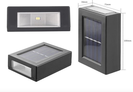 Solar Tuinverlichting - Tuinverlichting op zonneenergie - Solar Wandlamp voor buiten - 2 LED lichten - Warm Wit licht - 2 stuks