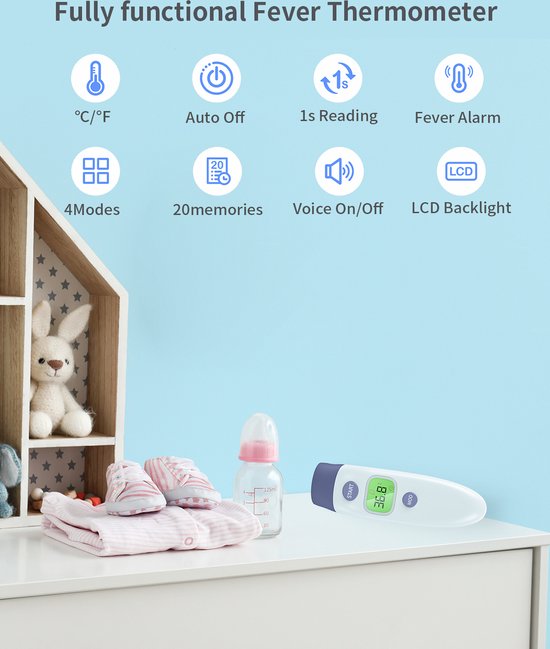 HYLOGY Thermometer Lichaam - Koortsthermometer Voorhoofd Thermometer Volwassenen Contactloze MD-H30-EU - Infrarood Thermometer Baby Digitaal met Lcd Display voor Kinderen - Hylogy