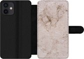 Bookcase Geschikt voor iPhone 12 telefoonhoesje - Marmer print - Steen - Licht - Met vakjes - Wallet case met magneetsluiting