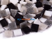 Mozaïeksteentjes 1 cm - mix wit tot zwart; 500 gr XL-pack