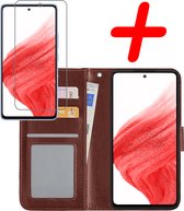 Hoes Geschikt voor Samsung A53 Hoesje Bookcase Hoes Flip Case Book Cover Met Screenprotector - Hoesje Geschikt voor Samsung Galaxy A53 Hoes Book Case Hoesje - Bruin