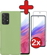 Hoesje Geschikt voor Samsung A53 Hoesje Siliconen Case Hoes Met 2x Screenprotector - Hoes Geschikt voor Samsung Galaxy A53 Hoes Cover Case - Groen