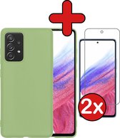 Samsung Galaxy A53 Hoesje Siliconen Case Cover Met 2x Screenprotector - Samsung Galaxy A53 Hoesje Cover Hoes Siliconen Met 2x Screenprotector - Groen