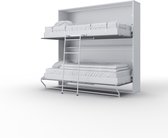 Maxima House - INVENTO 22 Elegance - Stapel Vouwbed - Logeerbed - Opklapbed - Bedkast - Stapelbed - Bunk Bed - Inclusief LED - Wit / Hoogglans Grijs - 2x90x200cm