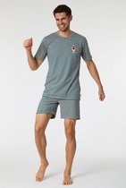 Woody pyjama unisex - taupe-vintage blauw gestreept - mandrill aap - 221-1-PLE-Z/948 - maat S