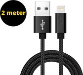 Oplader kabel 2 Meter geschikt voor iPhone - Gevlochten Zwart - Kabel geschikt voor lightning - USB kabel - Lader kabel