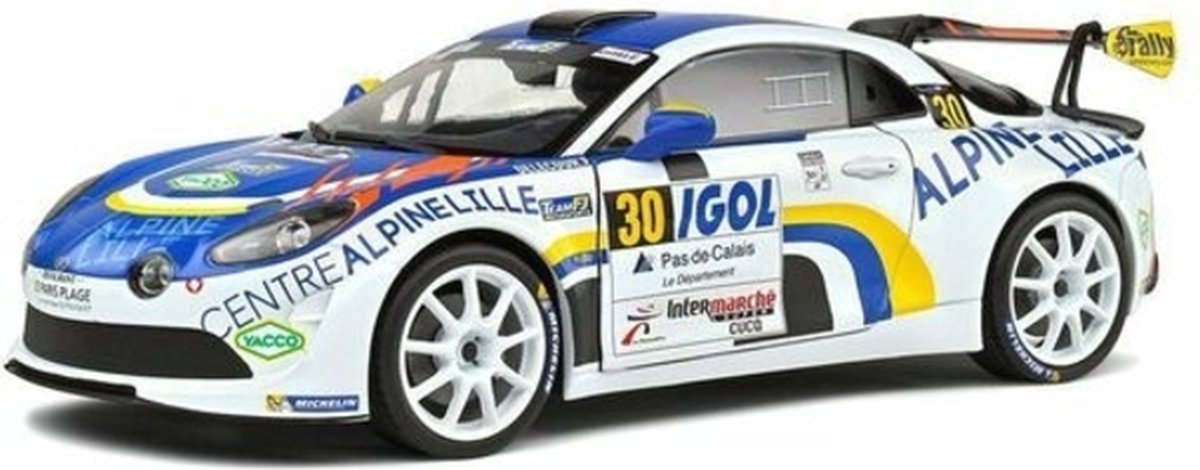 Alpine A110 Rally Rallye Du Touquet 2020 #30 (Wit/Blauw) (23 cm) 1/18 Solido {Modelauto - Schaalmodel - Model auto - Miniatuurauto}
