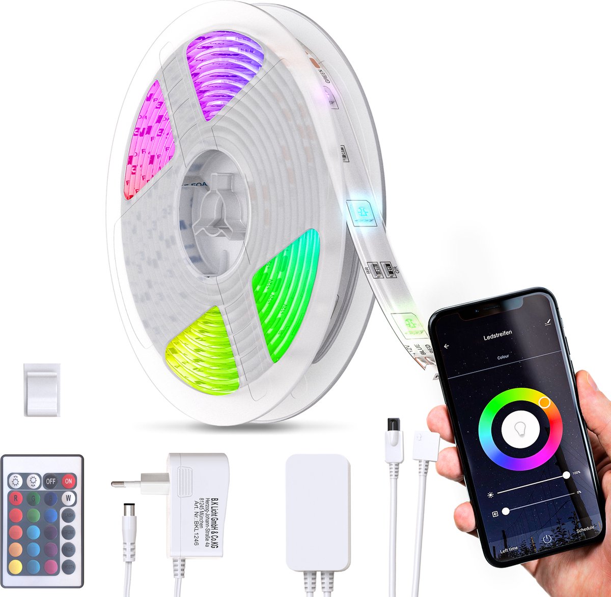 B.K.Licht - 3 meter Smart LED Strip - WiFi - RGB 16 kleuren lichtstrip - dimbaar - met afstandsbediening en App - siliconencoating - zelfklevend