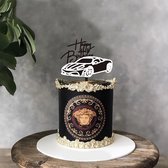 Taart Decoratie - Verjaardag - Taarttopper - Auto - Happy Birthday - Acryl - Zwart