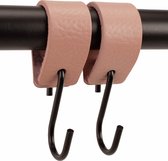 Brute Strength - Leren S-haak hangers - Roze - 2 stuks - 12,5 x 2,5 cm – Zwart zilver – Leer - handdoekhaakjes - Ophanghaken – kapstokhaak