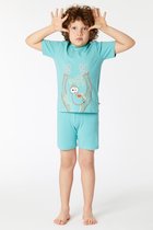 Woody pyjama unisex - zeegroen - mandrill aap - 221-1-PLE-Z/717 - maat 140