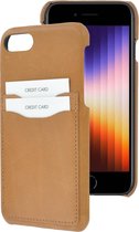 iPhone SE 2022 Hoesje - Echt Leer Backcover - Met Pasjeshouder - iPhone SE2022 Case Echt Leder Back Cover Camel Bruin