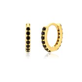 Goudkleurige Mini oorringetjes zwart zirkonia 9mm 925 zilver