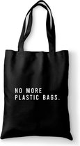 Katoenen tas - No more plastic bags. - canvas tas - katoenen tas met tekst - schoudertas zwart