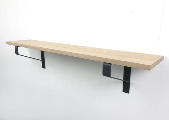 Eiken wandplank 60 x 30 cm 18mm op zwarte plankdragers - Wandplank hout - Wandplank industrieel - Fotoplank