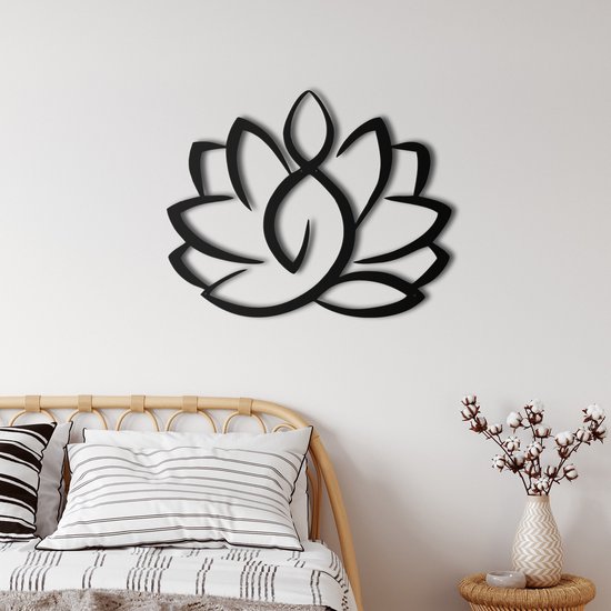 Wanddecoratie | Lotusbloem / Lotus Flower  | Metal - Wall Art | Muurdecoratie | Woonkamer |Zwart| 60x49cm