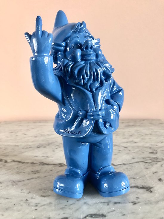 Stoobz gnome fuck you blue - nain avec majeur - 20 cm de haut - gnome FY -  nain de