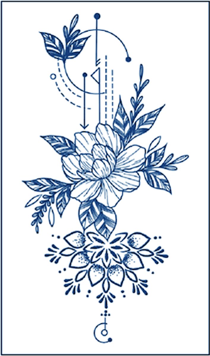 Jagua Henna neptattoo- Bloemen en lijnen- Carnaval-Tijdelijke plak tattoo-Nep tatoeage-FST261