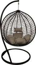 CC Living ® Egg Hangstoel Met Beschermhoes - Hangstoel Cocoon - Hangstoel voor Binnen - Egg chair - Zwart met Grijs/Bruine Kussens