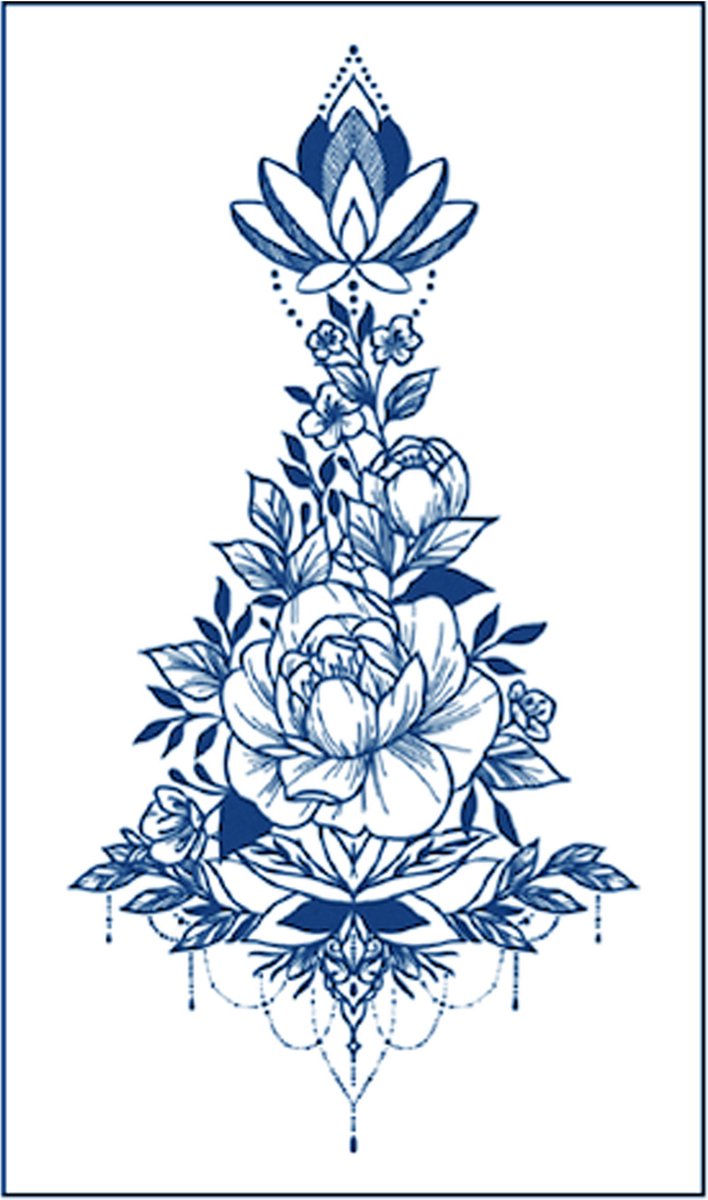 Jagua Henna neptattoo- Bloemen en waterlelie- Carnaval-Tijdelijke plak tattoo-Nep tatoeage-FST246