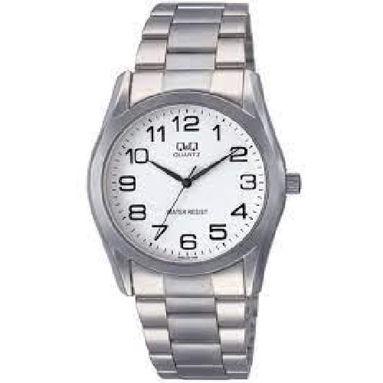 Q&Q Q638J204Y - Horloge - Analoog - Heren - Mannen - stalen band - Rond - Cijfers - Staal - Zilverkleurig - Wit