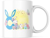 Paas Mok konijnen oren pasen C blauw | Paas cadeau | Pasen | Paasdecoratie | Pasen Decoratie | Grappige Cadeaus | Koffiemok | Koffiebeker | Theemok | Theebeker