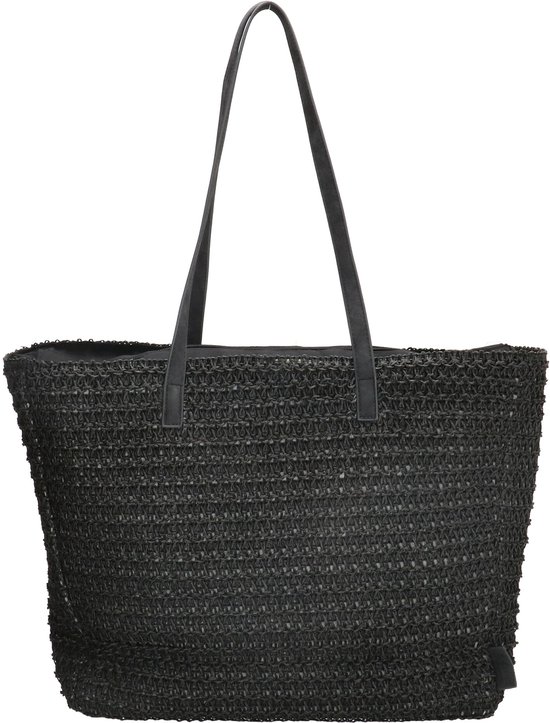Zwarte rieten shopper met zwarte hengsels.