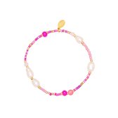 Bracelet with pearls - Yehwang - Armband - 17,50 cm - Goud/Roze
