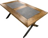 houten steigerhouten tuintafel 173 cm lang ingelegd met steen en stalen onderstel geschikt voor binnen en buiten - buitentafel tafel industrieel hoogwaardig kwalitatief terrastafel