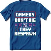 Gamers don't die pixel T-shirt | Gaming kleding | Grappig game verjaardag cadeau shirt Heren – Dames – Unisex | - Donker Blauw - XXL