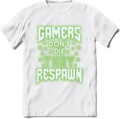 Gamers don't die T-shirt | Neon Groen | Gaming kleding | Grappig game verjaardag cadeau shirt Heren – Dames – Unisex | - Wit - XL