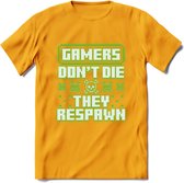 Gamers don't die pixel T-shirt | Neon Groen | Gaming kleding | Grappig game verjaardag cadeau shirt Heren – Dames – Unisex | - Geel - M