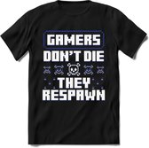 Gamers don't die pixel T-shirt | Donker Blauw | Gaming kleding | Grappig game verjaardag cadeau shirt Heren – Dames – Unisex | - Zwart - M