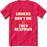 Gamers don't die pixel T-shirt | Neon Rood | Gaming kleding | Grappig game verjaardag cadeau shirt Heren – Dames – Unisex | - Roze - XL