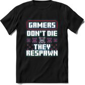 Gamers don't die pixel T-shirt | Gaming kleding | Grappig game verjaardag cadeau shirt Heren – Dames – Unisex | - Zwart - XL