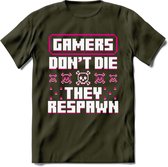 Gamers don't die pixel T-shirt | Roze | Gaming kleding | Grappig game verjaardag cadeau shirt Heren – Dames – Unisex | - Leger Groen - S