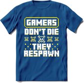 Gamers don't die pixel T-shirt | Geel | Gaming kleding | Grappig game verjaardag cadeau shirt Heren – Dames – Unisex | - Donker Blauw - L